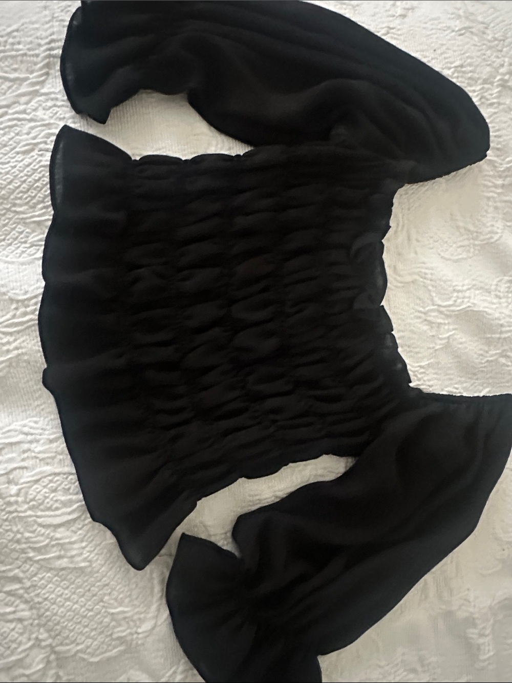 She and Sky Black Smocked Off-Shoulder Puff Sleeve Top